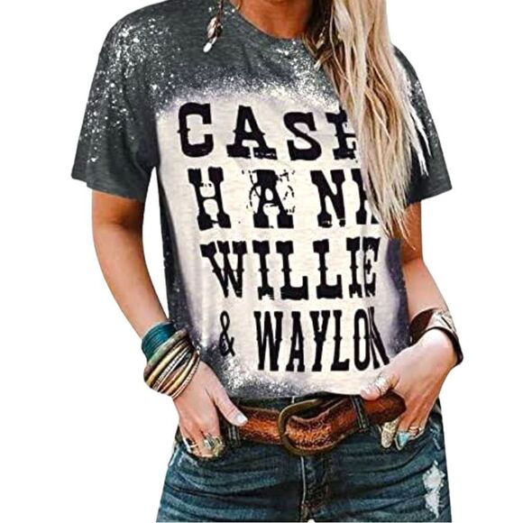 Cute blue bleach splash look top with legends in print - Picture 1 of 9